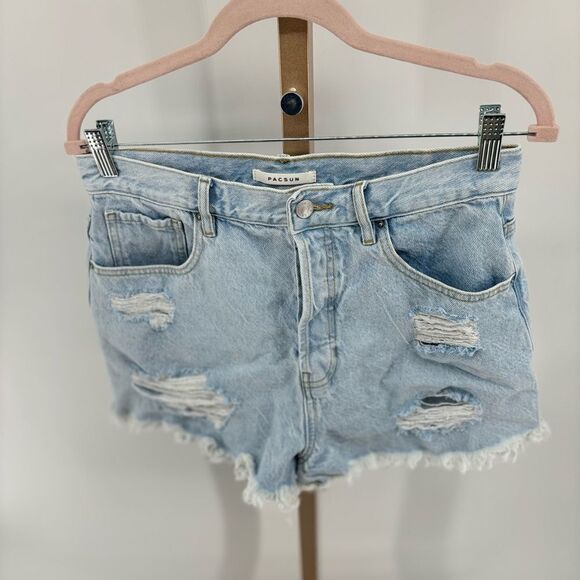 PacSun distressed button fly vintage high rise denim shorts size 30 100% cotton - Picture 9 of 9